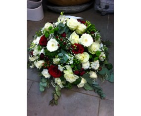 Red and white funeral round...